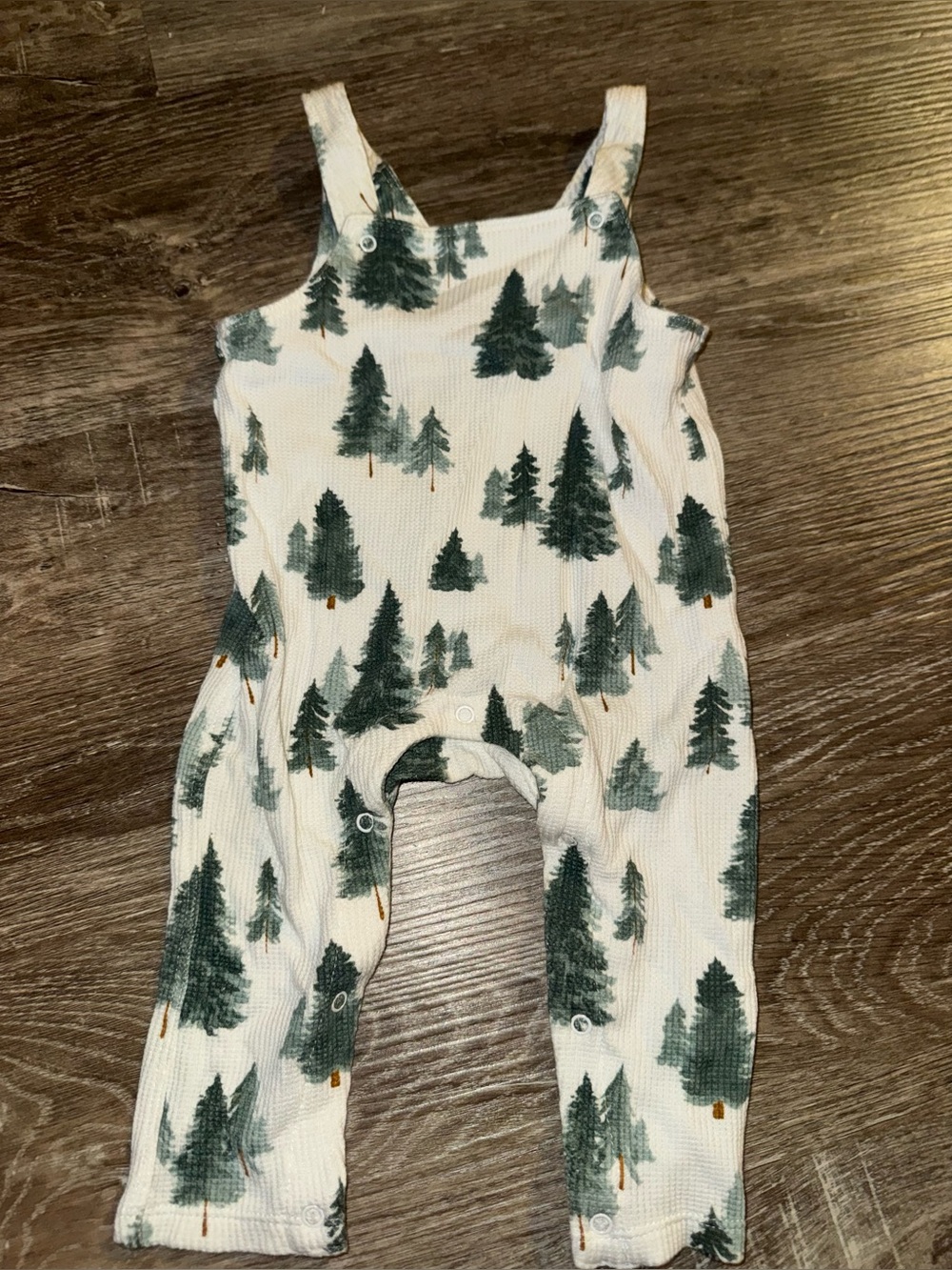 🌲Angel Dear Forest Trees Waffle-Knit Overalls Romper – Size 6/12 Mth | NWOT | 🌲